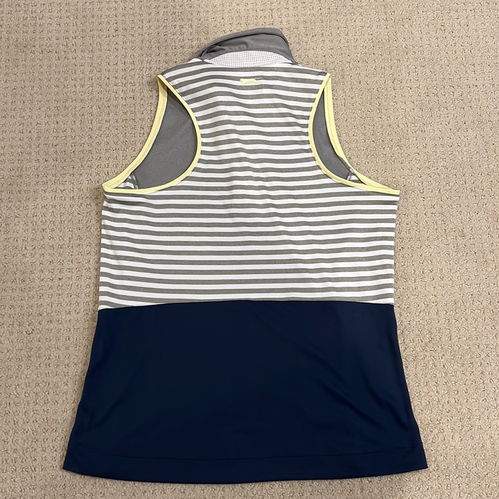 Slazenger sleeveless golf, tennis, pickleball top zip small navy grey yellow - Picture 3 of 3